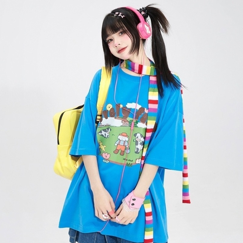 Farming Japan - T-shirt Oversize Stile Y2K con Stampa