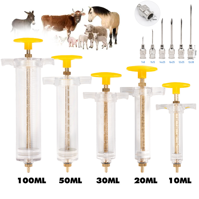Veterinary Syringe Gun - 10/20/30/50/100ml Tubo Regolabile Siringa Vaccina Iniezione